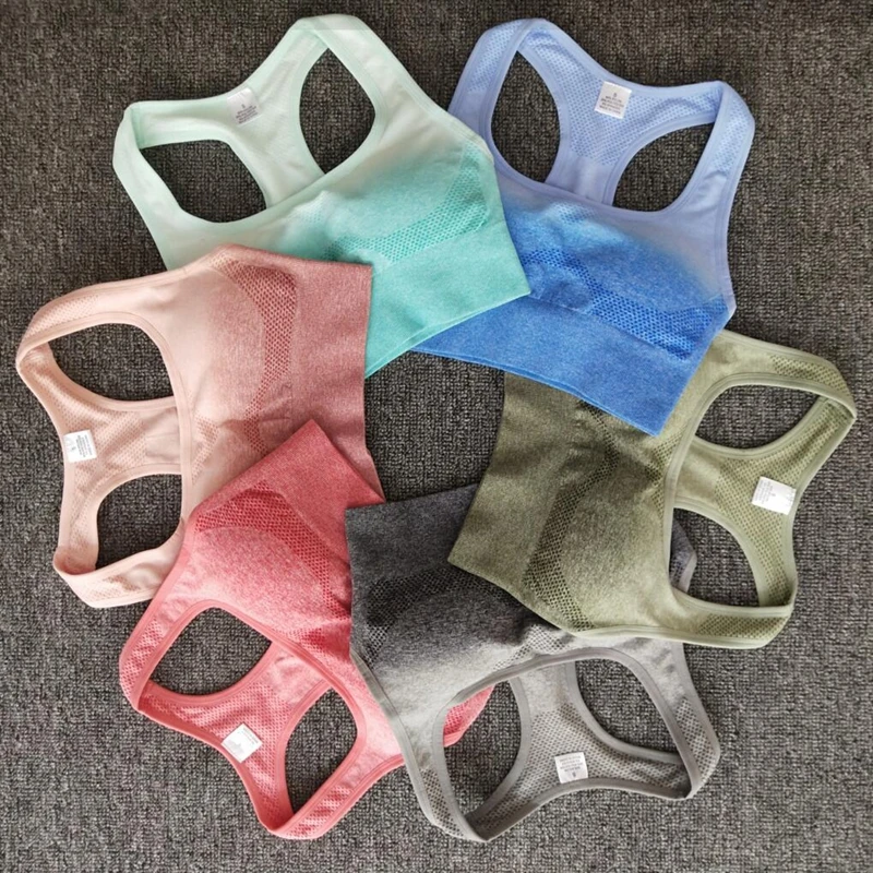 

Women Seamless Fitness Sport Bra Running Workout Push UP Yoga Bra Wide straps Ombre Sports Energy Workout GYM Top Sportswear Bra