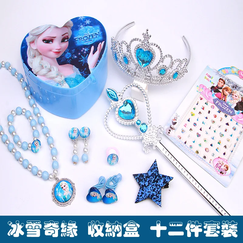 Disney "Холодное сердце" сцена вечерние романтические наборы ожерелье принцессы аксессуары для волос для малышей Подарочная коробка для хранения ювелирных изделий Корона Заколки Для Волос