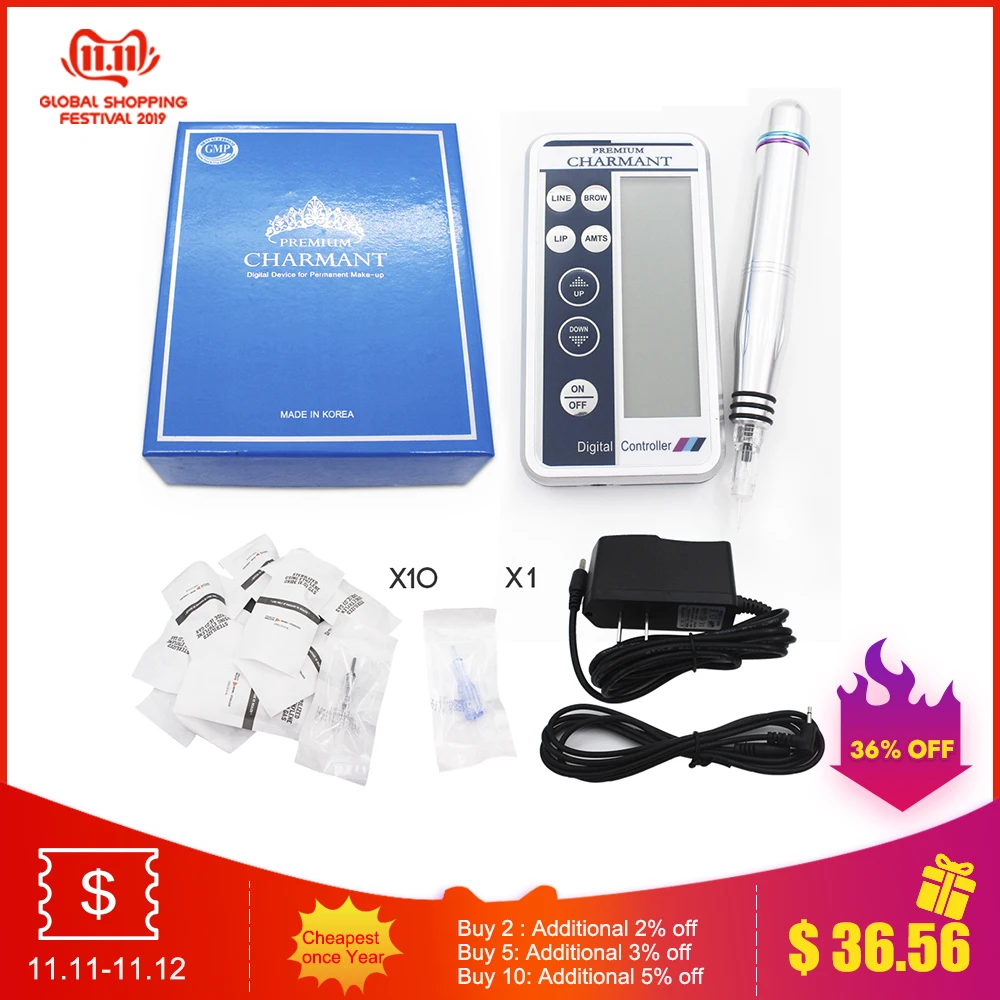 

New Permanent Makeup Digital Pen Professional Eyebrow Lip Eyeliner Tattoo Machine Set + Microblading Gun Cartridge Needles