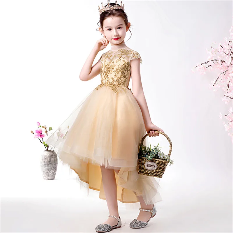 frontshort back long Детское роскошное платье принцессы с хвостом для девочек от 3 до 14 лет, элегантное платье для подростков на день рождения, вечерние костюмы, платье для выпускного вечера, одежда - Цвет: frontshort back long