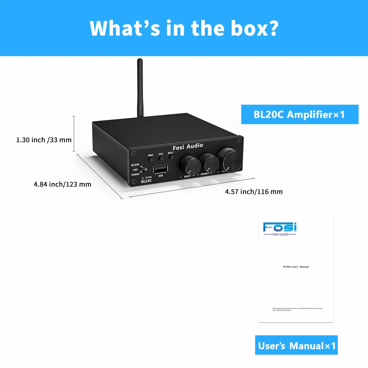 Fosi Audio BL20C With 32V Power Supply Bluetooth 5.0 2.1 HiFi Audio Receiver Amplifier Mini Class D Amp U-Disk Player 160W x2 