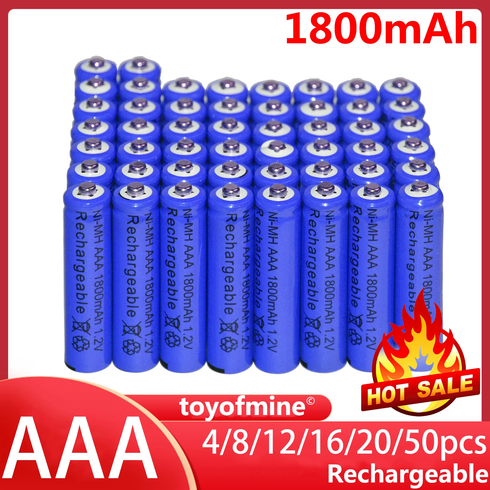 4-48pcs New Brand AAA rechargeable battery 1800mah 1.2V NI-MH Rechargeable for led light toy mp3 Blue | Электроника