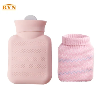 

Portable Pink Silicone 300ml Microwave Heating Hot & Cool Water Bag Hand Foot Period Warmer Bottle with Knitted Cover for Winter