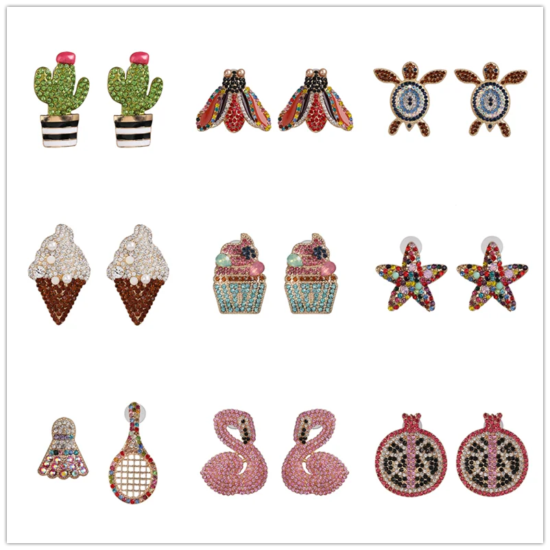 

AOTEMAN 2019 New Arrival Colorful Crystal Earrings Party Jewelry Accessories Cute Charm Statement Insect Stud Earrings For Women