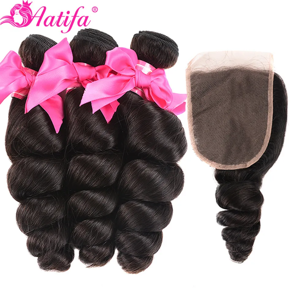 

Brazilian Loose Wave Bundles With Closure 100% Human Hair Bundles With Closure Remy Hair 3 Bundles With Closure Aatifa Hair