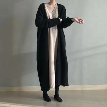 

LANMREM 2020 autumn New Products Fashion Solid Color Loose Long Knee-length Cardigan Sweater Coat Female PB230