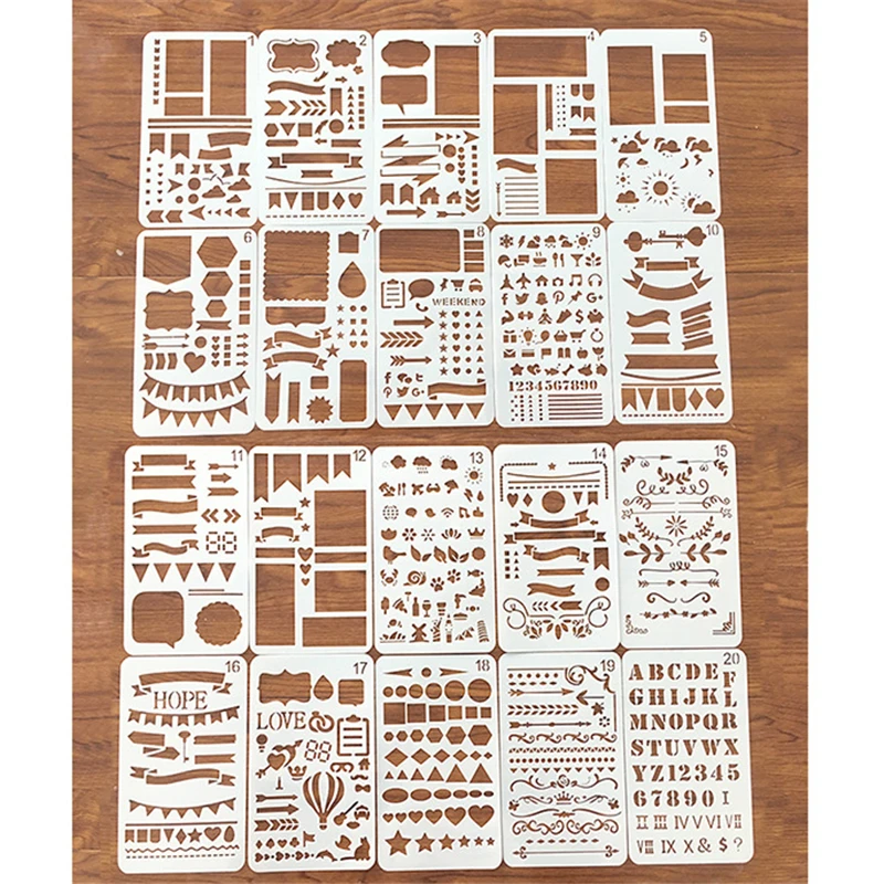 Coloffice A6 Creative PET Painting Template Ruler 20 Styles Cartoon Designe Pattern Template for DIY Diary Handbook 1 Piece afbeelding