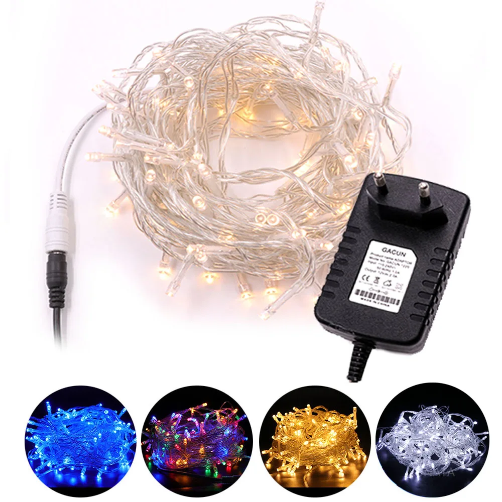 thumbnail image 1 of Cadena de luces LED de 10 a 100 m CC de 12 V con microalambre de arroz plateado, resistente al agua, para exteriores, para fiestas navideñas, 1 of 4