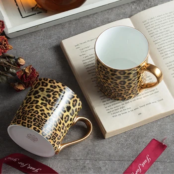 

Porcelain Leopard Coffee Mug Fine Bone China Ceramic Tea Cup Travel Mugs Table Office Tumbler Luxury Gift For Boss Friends Mom