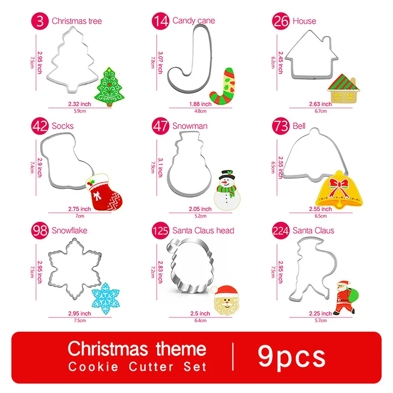 

Christmas Cookie Cutter Set - 9pcs - Cookie Tools Cutter Mould Biscuit Press Set Mold Cake Decorating for Holiday Birthday Party