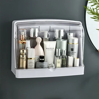 

New Makeup Organizer Storage Box Large Capacity Cosmetic Wall Paste Sealed Square Storage Box Removable Kitchen