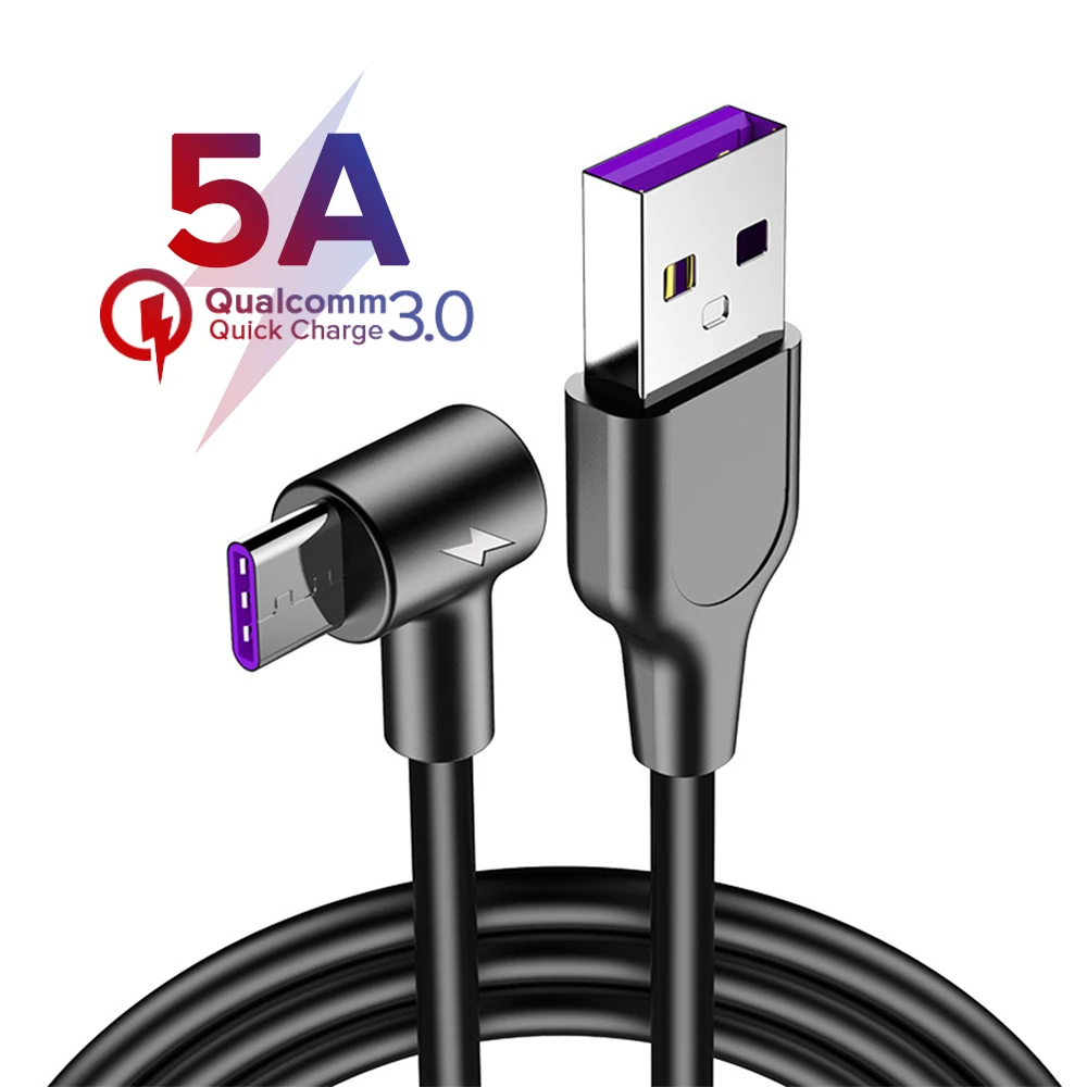 USB Type C Cable 3m Fast Charging Wire for Xiaomi 10 QC 3.0 5A Super Charge Huawei Mate 20 P30 P20 Pro 90 Degree Type-C Cord | Мобильные