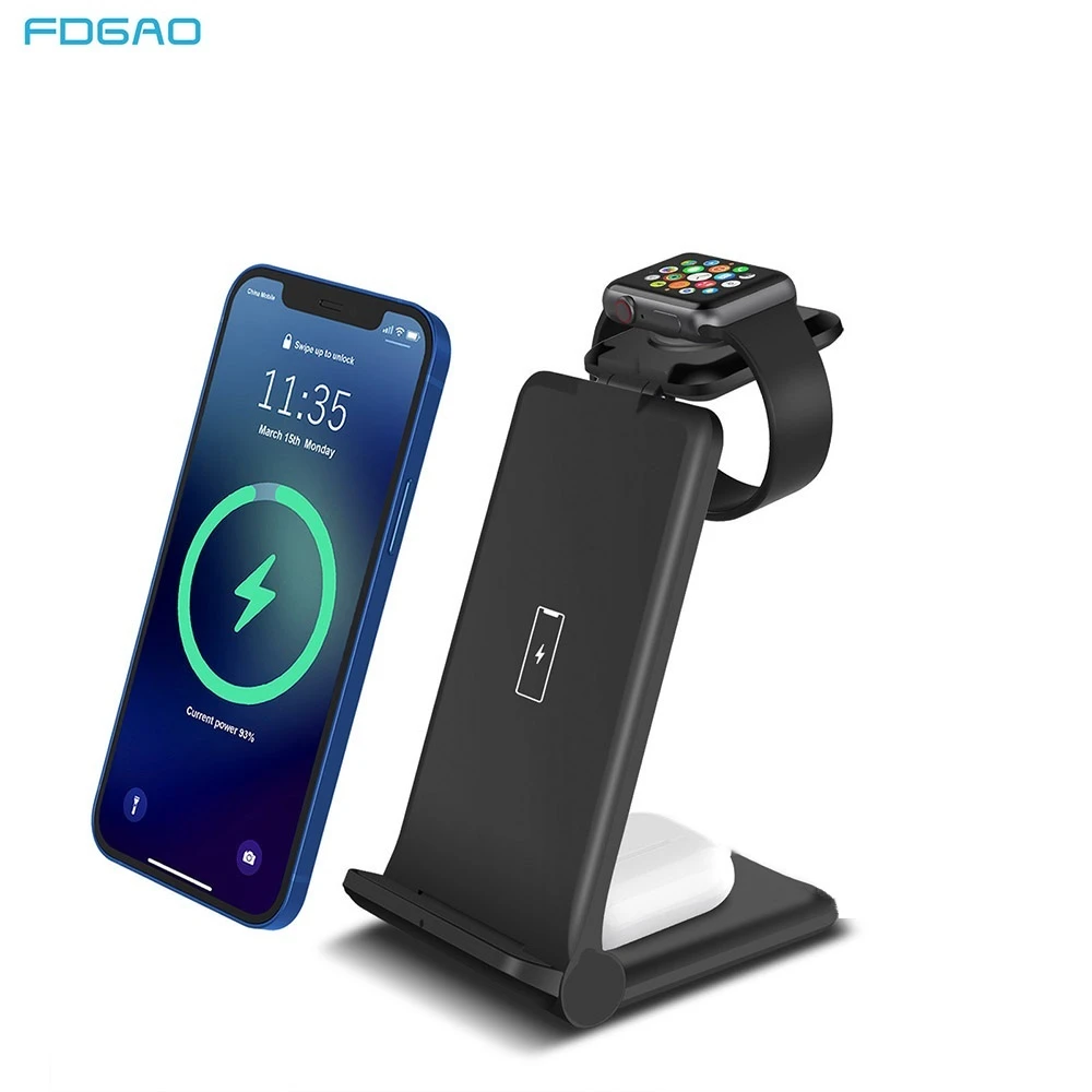 FDGAO 3 in 1 Wireless Charging Stand For Apple Watch 6 5 4 3 iPhone 12 11 X XS XR 8 Airpods Pro 15W Qi Fast Charger Dock Station