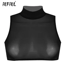 Iefiel женский сетчатый прозрачный укороченный топ танцевальный фестивальный рейв одежда для клуба Круглый вырез без рукавов укороченный топ эротические майки