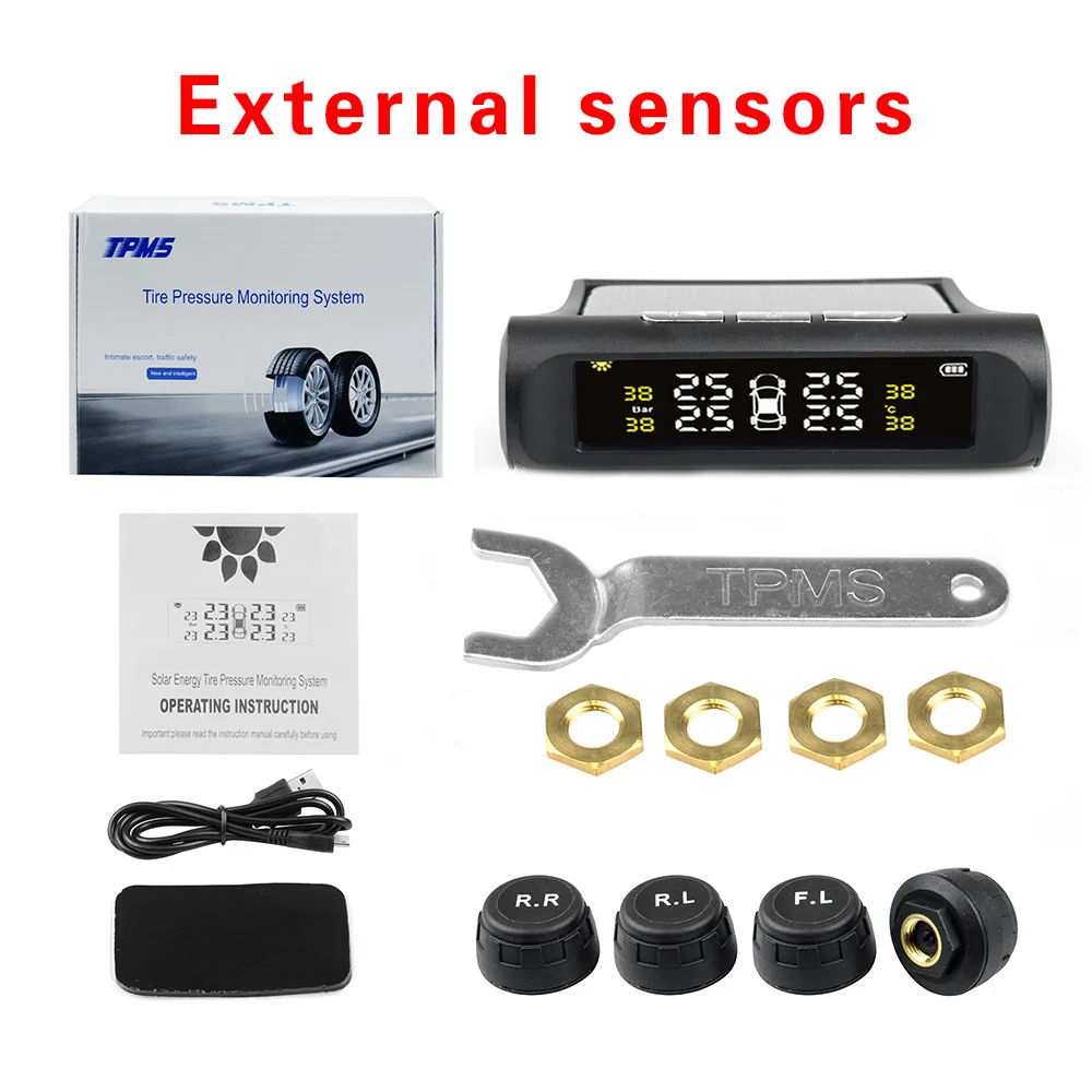PromotionCar TPMS система контроля давления в шинах Солнечная зарядка HD цифровой ЖК-дисплей Автоматическая сигнализация Беспроводная с 4 датчиком - Тип: С прикуривателем