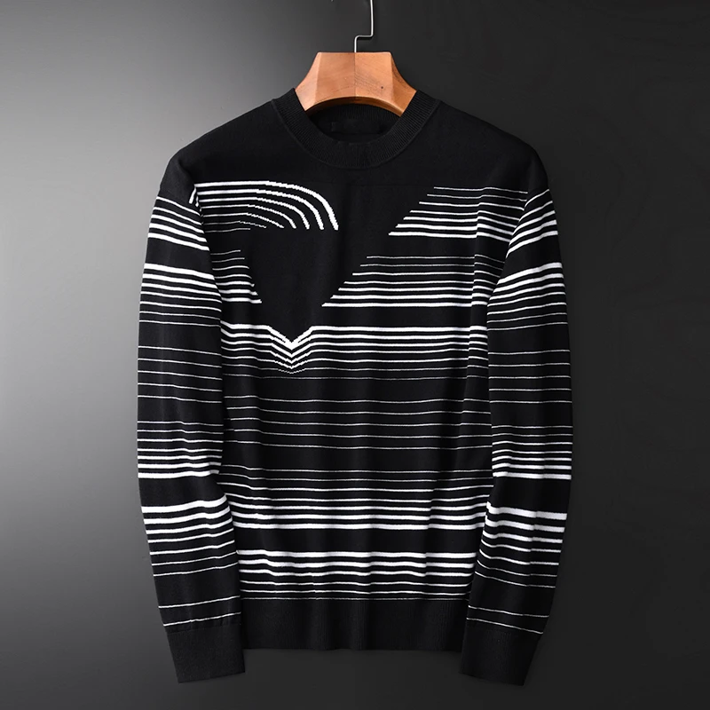

Autumn Luxury Round Collar Stripe Knitting Pullover Sweter Men Fashion Casual Slim Fit Mens Sweater 4XL