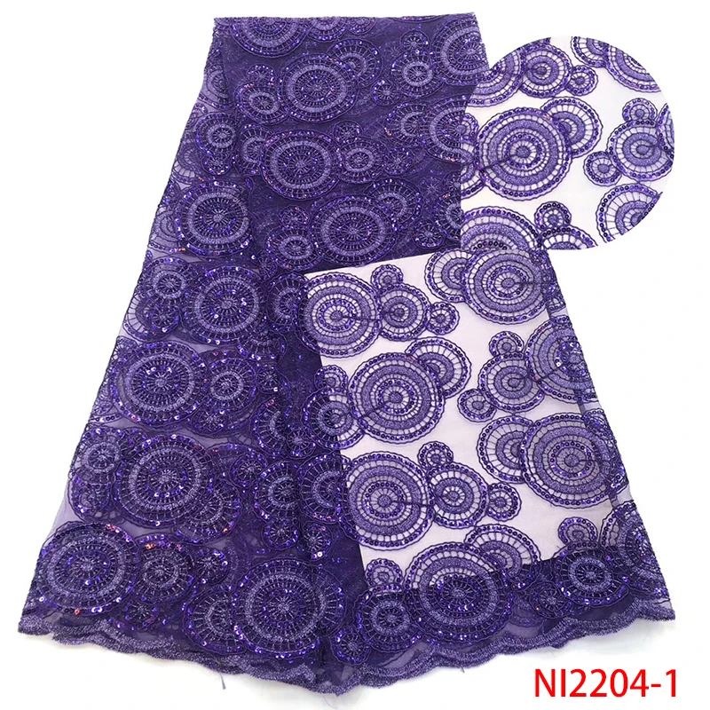 

High Quality African Lace Purple Sequin Embroidered High Quality French Tulle Net Lace Sequence Lace Fabric For Nigerian Wedding