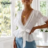 Yojoceli cotton embroidery lace blouses shirt women ruffle bow blusas female boho new blouses ► Photo 2/6