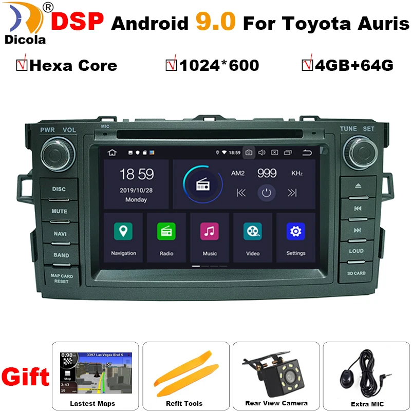 PX6 DSP 2 DIN Android 9,0 Hexa Core 4G+ 64G Автомобильный dvd-плеер для Toyota Auris 2008-2012 радио Видео Мультимедиа navegacion gps