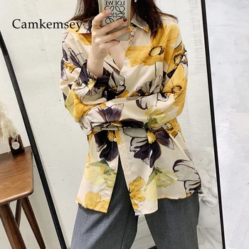 

CamKemsey Floral Print Chiffon Blouses Women 2020 Casual Long Sleeve Spring Lazy Loose Blouses Work Wear Office Lady Shirts