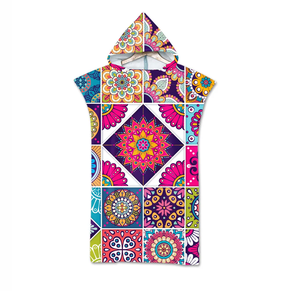 

Retro Printed Mandala Beach Towels with Hood Microfiber Hooded Towel Poncho for Swimming Beach Surf unisex Bathrobe Beachwear
