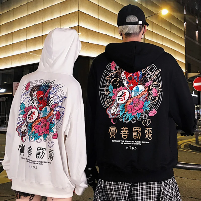 Мужская толстовка в стиле хип хоп с принтом добро и злом уличная Толстовка Harajuku
