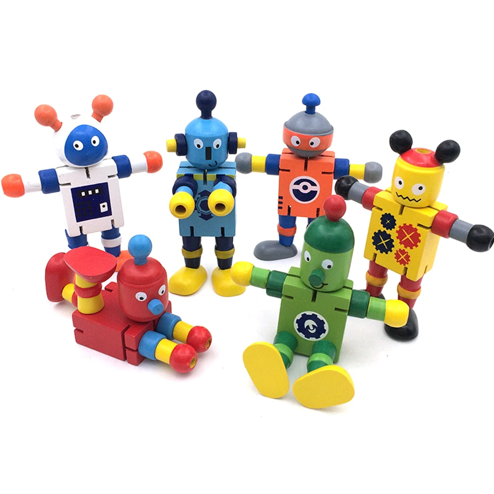 5Pcs Montessori Wooden Walnut Joint Robot Action Figure Kids Educational Toy 