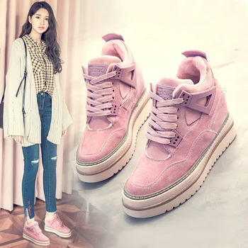 

Autumn Womens Sneakers New Female Casual Shoes Wedge High Heel Black/Pink/Grey Shoes Increase Thick Bottom Sneakers35-39