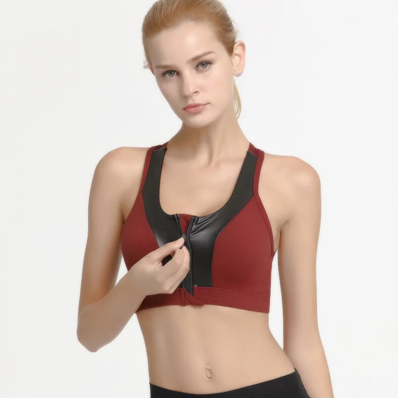 

Women High Impact Running Shockproof Sports Bra Wirefree With Front Zipper Adjustable Fitness Tops Quick-drying Yoga Bra
