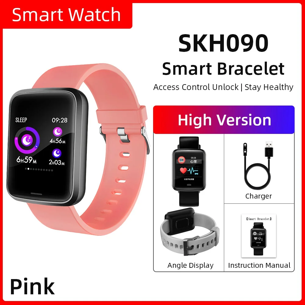 Pink Умный Браслет, большой цветной экран, Bluetooth, часы для здоровья, мониторинг сердечного ритма, H19, браслет, спортивный, кровяное давление, длительное время ожидания - Цвет: Pink