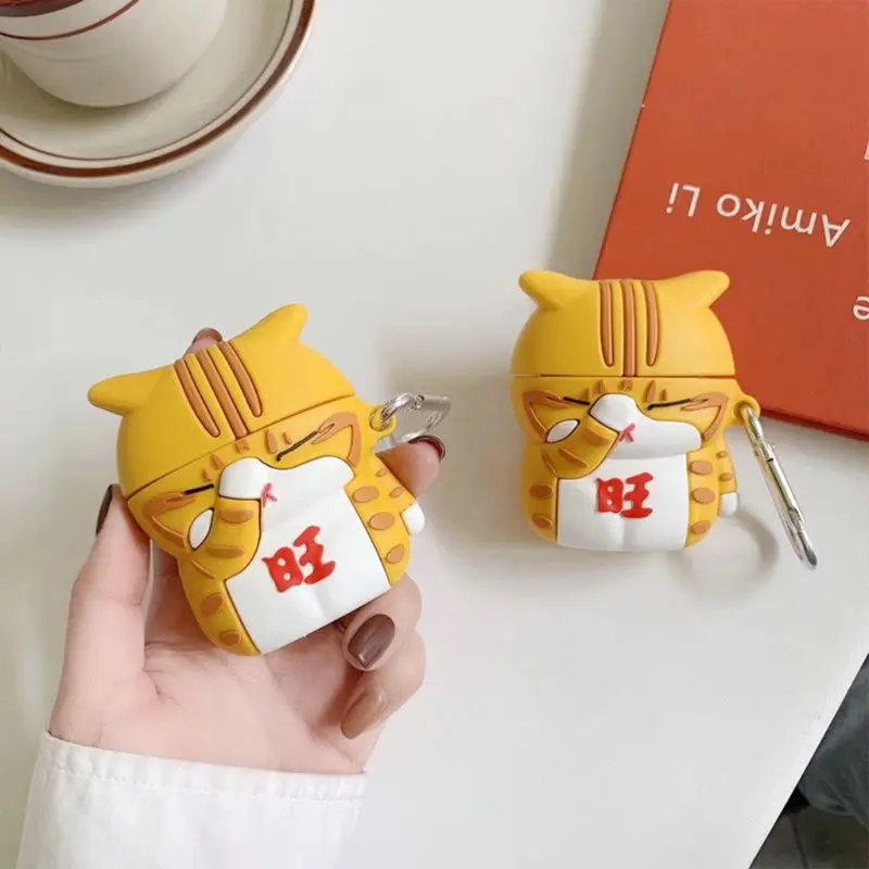 Angry Lucky Cat защитный чехол силиконовый чехол с карабином для Airpods 1/2