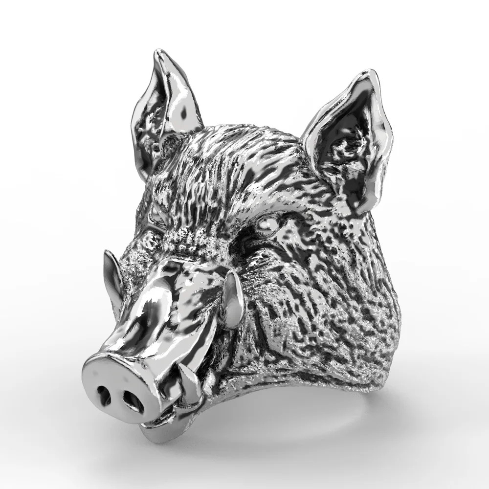 

Vintage Men's Silver Colour Hip Hop Punk Motorcycle Party Ring Boar Stainless Steel Ring Pet Jewelry personality Birthday Gift