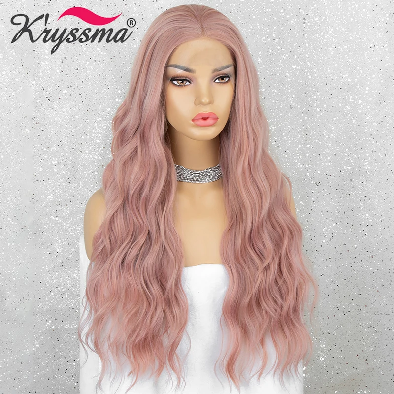 Kryssma Long Wavy Synthetic Wigs Pink Purple Synthetic Lace Front Wigs