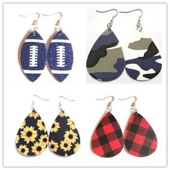 

New Tear drop Camouflage Leather Drop Earrings Military Printed Teardrop Leather Dangle Drop Earrings for Women Personality Earr