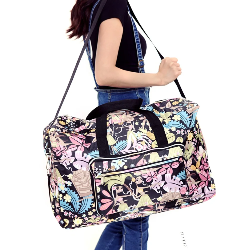 Foldable Travel Bag Women Large Capacity Portable Shoulder Duffle Bag Cartoon Printing Waterproof Weekend Luggage Tote Wholesale