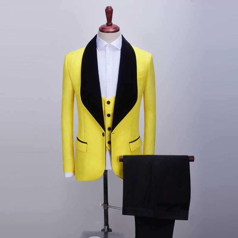 

Men's Jacquard suit Men Slim Fit Shawl Collar Men Suits For Wedding Fashion Jacquard 3 Piece Prom Suits
