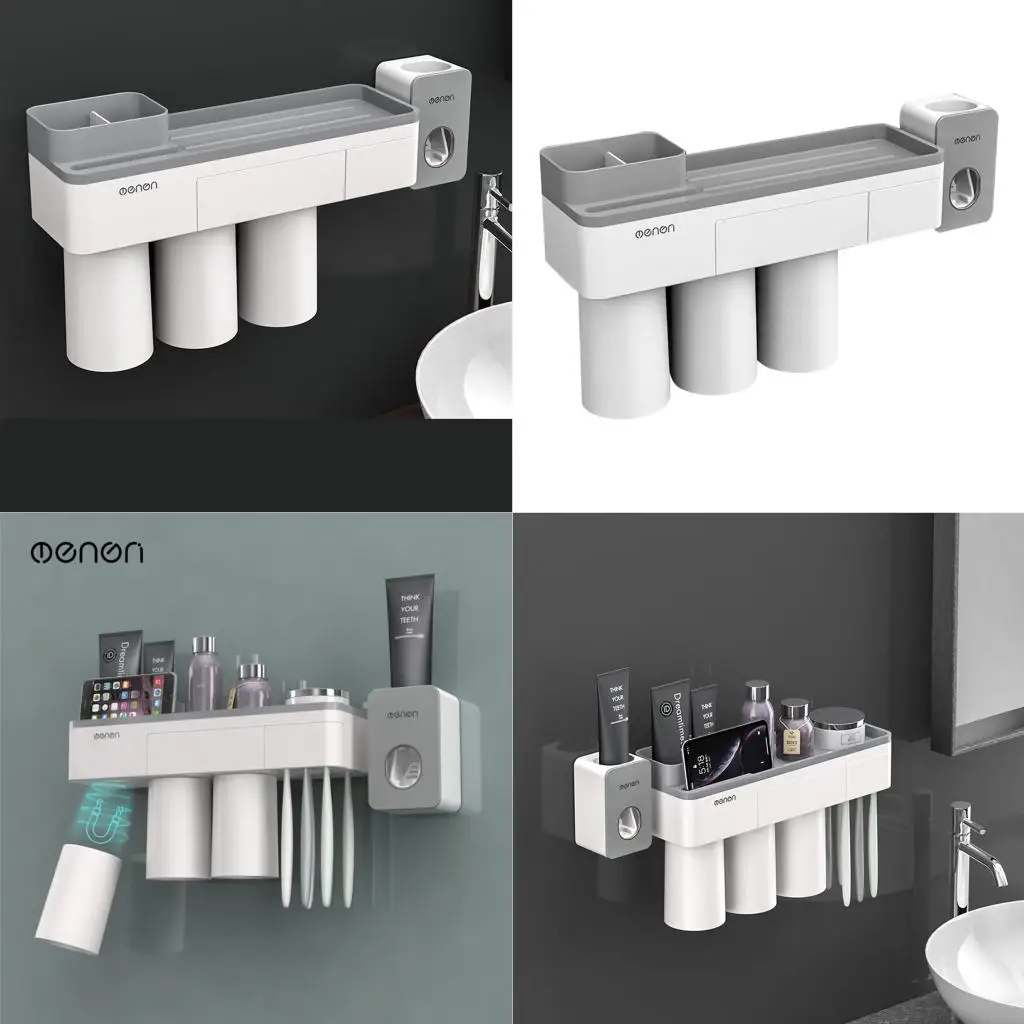 Toothbrush Holder Automatic Toothpaste Dispenser with Cup Wall Mounted Bathroom