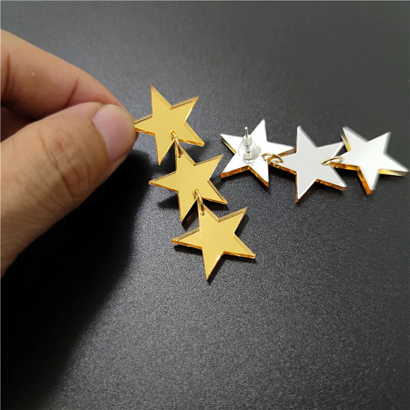 KUGUYS Glänzende Acryl-Spiegel-Stern-Ohrringe für Damen, gold- und silberfarben, Schmuck, trendige Modeaccessoires – Detail 12