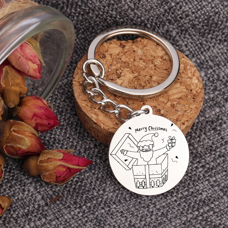 Merry Christmas Drop Keychain Tree Dop Jewelry Ornaments Inscription Round Tag Home House Fashion Key Hangers Dangle | Украшения и