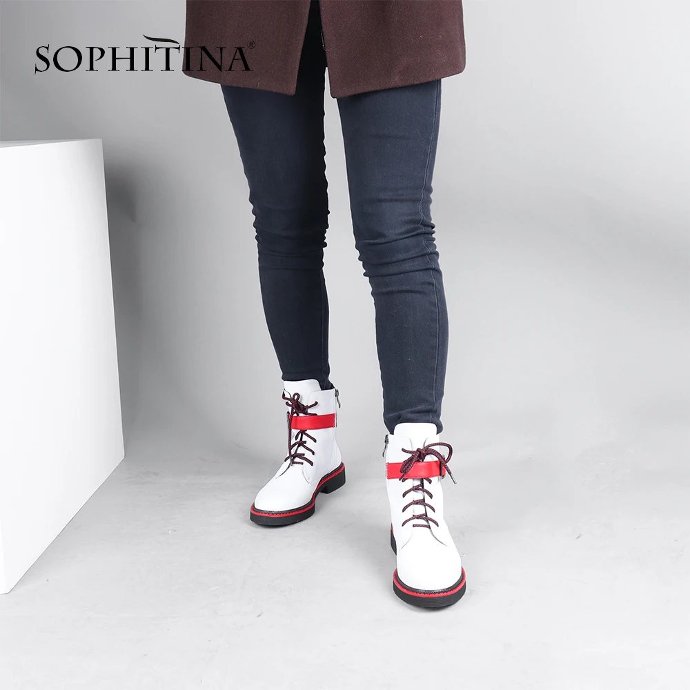 SOPHITINA/модные ботинки с красной лентой Высококачественная женская обувь из