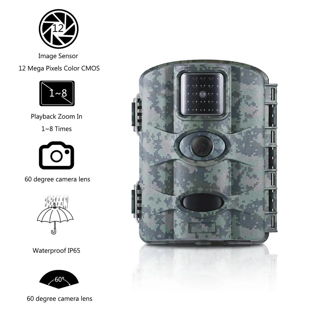 

Camouflage 12MP Digital Trail Camera Game Hunting Camera With 60 Camera Lens 2.4 LCD Screen Scouting Surveillance Camera IP65