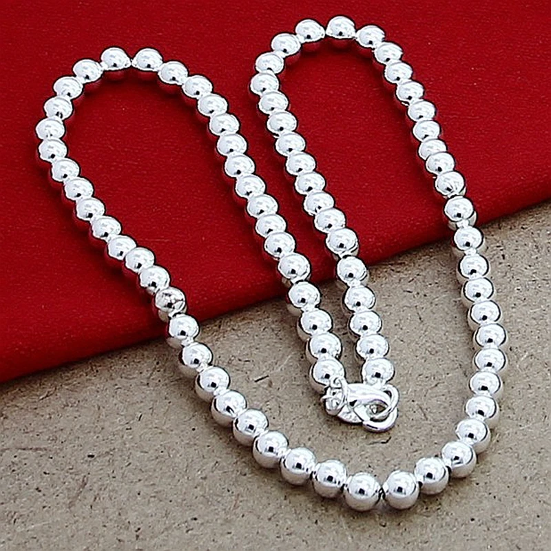 Женское колье из серебра 925 пробы 6 мм 8 мм|girlfriend gift|bead necklace925 silver |