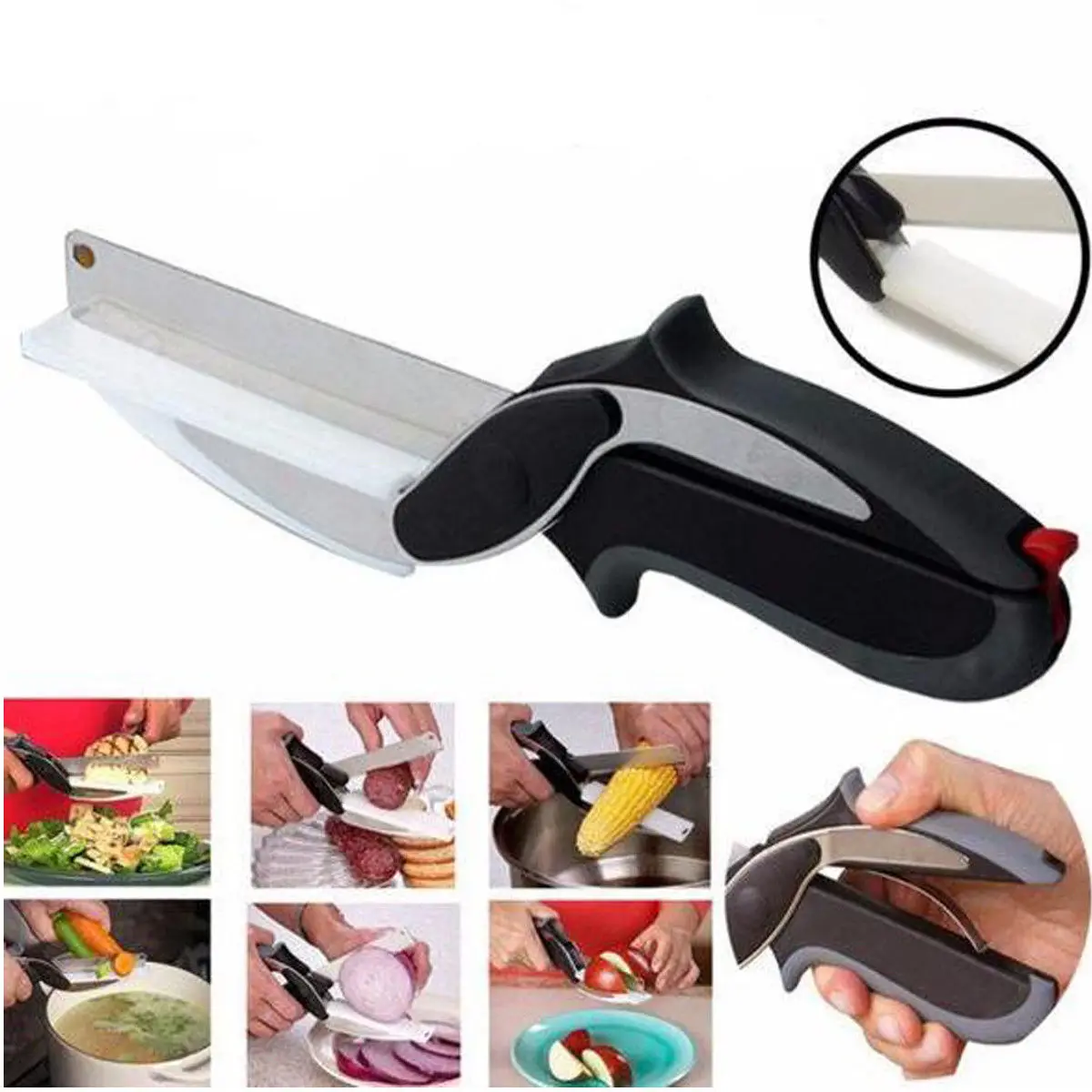 Stainless Steel Kitchen Scissors 2 in 1 Cutting Board Chopper Clever Fruit Vegetable Multifunctional Cutter