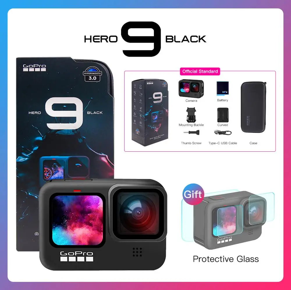 Черная подводная экшн Камера GoPro HERO9 5K 4K с цветным передним экраном Спортивная