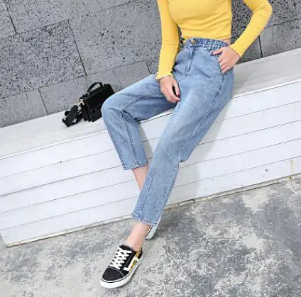 Женские шаровары, большие размеры, эластичная резинка на талии, повседневные джинсы из денима, Капри, женские синие свободные, новые шаровары на осень и весну zzs0901
