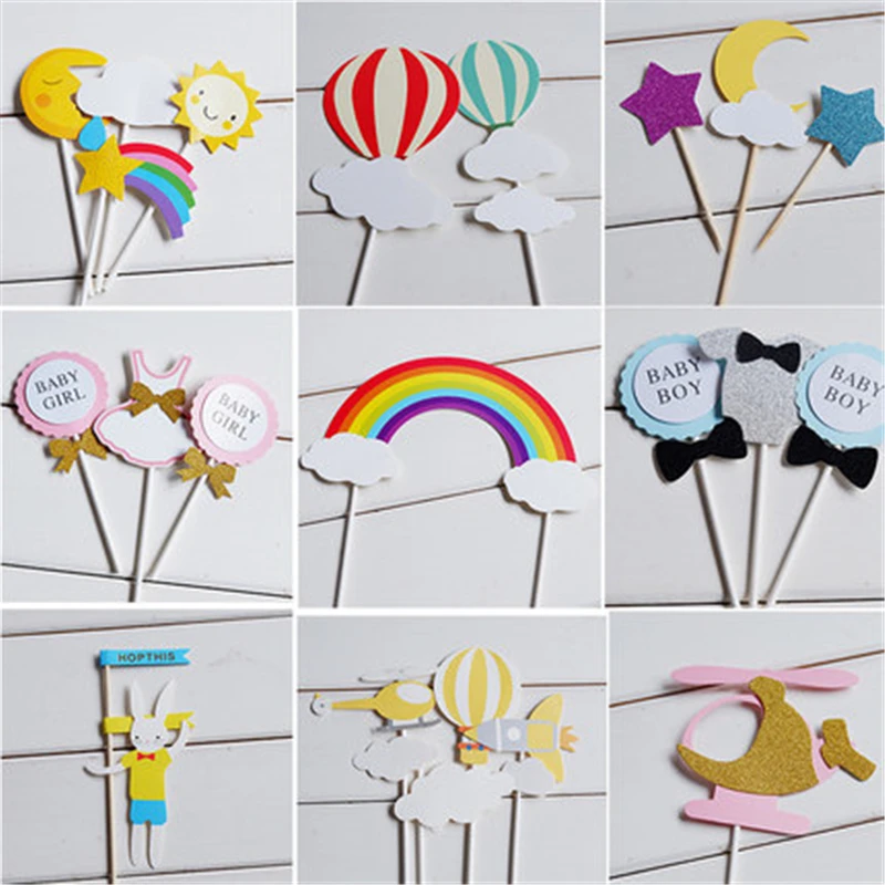 Белое Облако горячий воздушный шар торт кекс Rabbit Кролик Луна Звезда Радуга