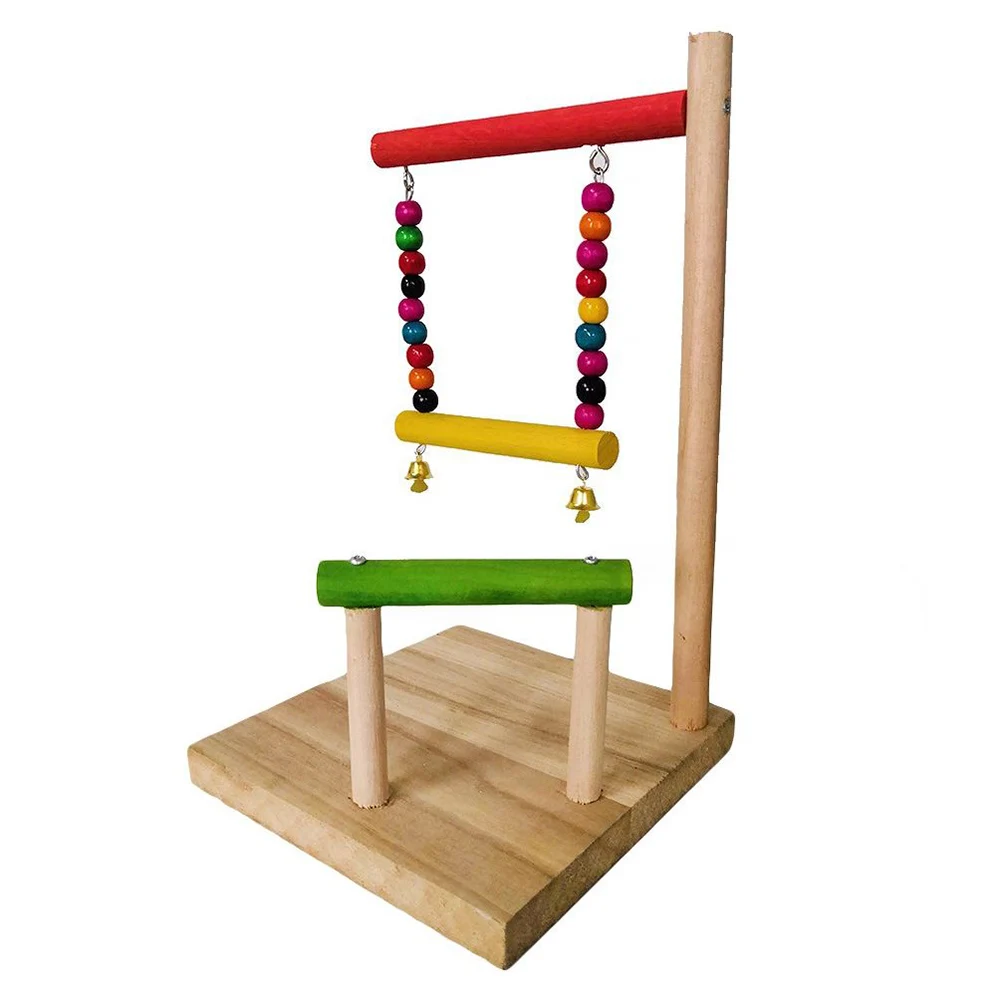Красочный деревянный попугай подвесной качающийся колокол игрушка жердочка для птицы стенд бар бусины домашний декор для клетки птицы играющая игрушка платформа для попугая