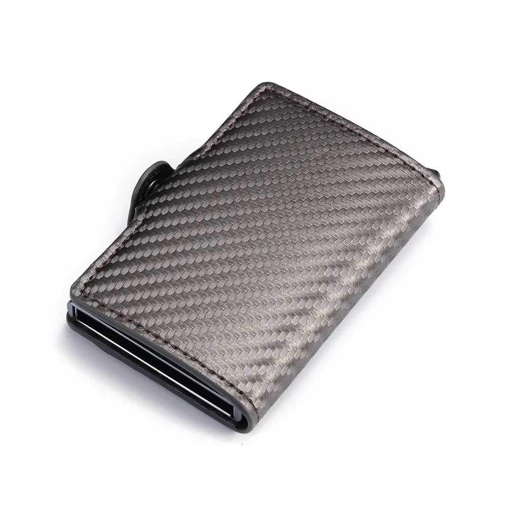 Bisi Goro New Coin Purse Anti-theft Carbon Fiber Credit Card Holder Male ID Holder With Zipper RFID Business Button Wallet