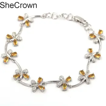 

Pretty Golden Citrine White CZ SheCrown Woman's Silver Bracelet 7.0-7.5in 22x12mm