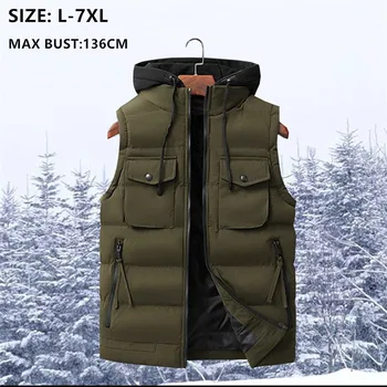 

Sleeveless Hoodie Men Vest Winter Gilet Colete Masculino Jacket 5XL 6XL 7XL Mens Warm Plus Size Man Waistcoat Thicken Hat Coat
